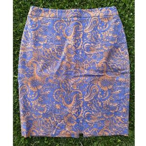 Ann Taylor Loft Blue & Brown Paisley Floral Pattern Pencil Skirt 6